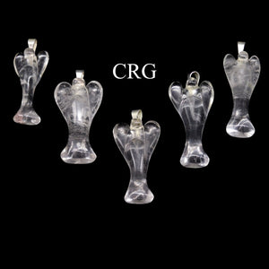 Crystal Quartz Angel Pendant with Silver Bail (5 Pieces) Size 25 to 35 mm Clear Crystal Gemstone Carvings