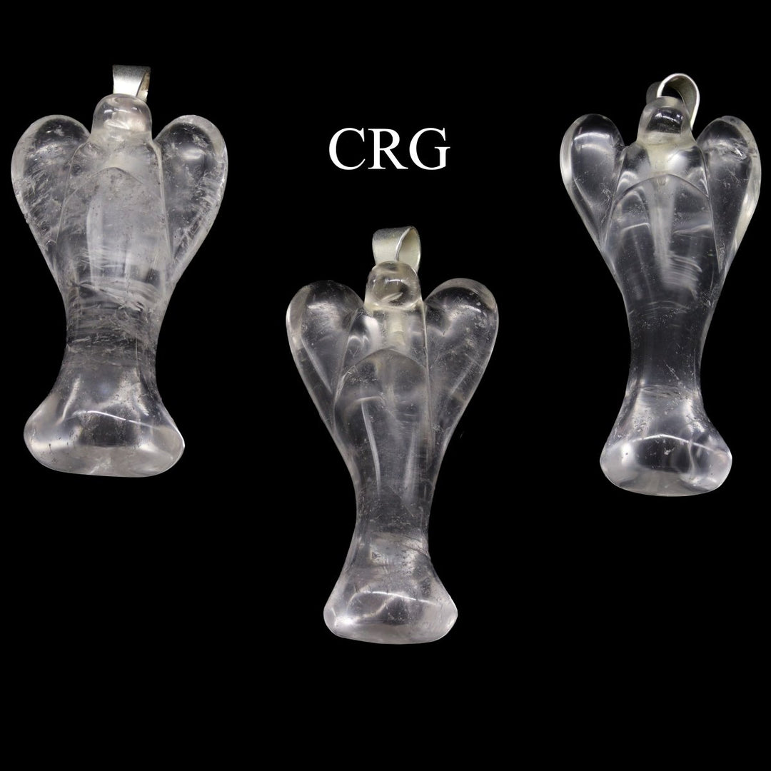 Crystal Quartz Angel Pendant with Silver Bail (5 Pieces) Size 25 to 35 mm Clear Crystal Gemstone Carvings