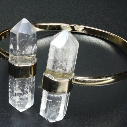 Crystal Quartz Bi-Terminated Cuff Bracelet with Gold Plating (1 Piece) Size 2.75 Inches Jewelry Armlet