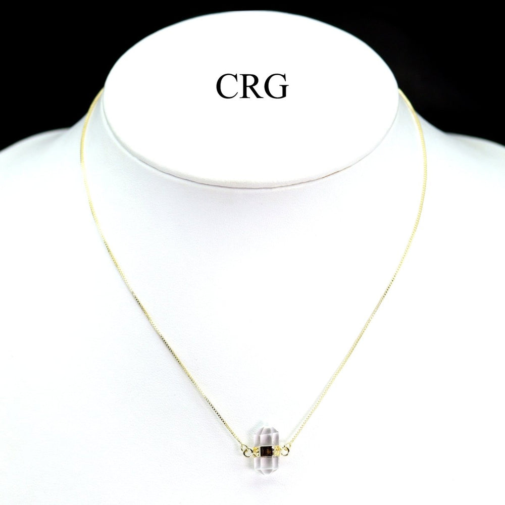 Crystal Quartz Bi - Terminated Small Necklace with Gold Plating (1 Piece) Size 0.75 Inches Jewelry CharmCrystal River Gems