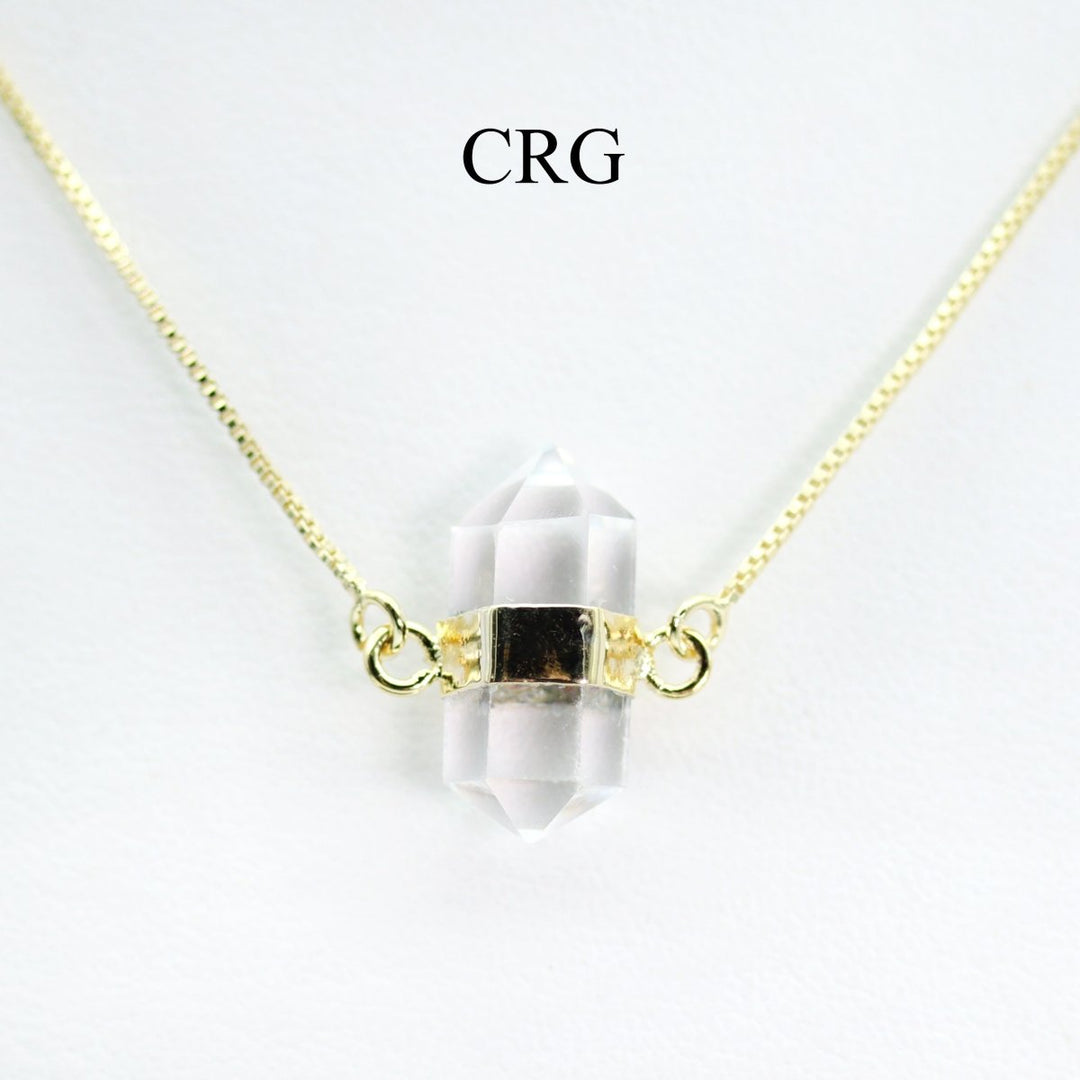 Crystal Quartz Bi-Terminated Small Necklace with Gold Plating (1 Piece) Size 0.75 Inches Jewelry Charm