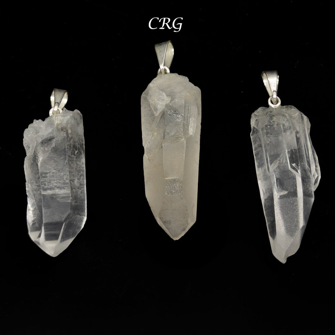 Crystal Quartz Natural Tip Pendant with Silver Bail (5 Pieces) Size 25 to 45 mm Faceted Gemstone CharmCrystal River Gems