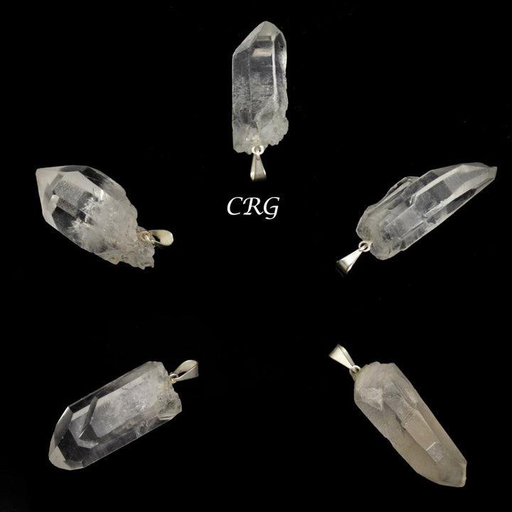 Crystal Quartz Natural Tip Pendant with Silver Bail (5 Pieces) Size 25 to 45 mm Faceted Gemstone CharmCrystal River Gems