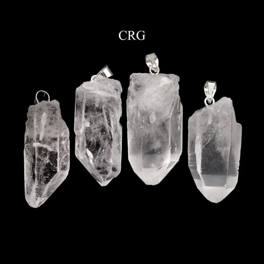 Crystal Quartz Point Pendant with Silver Plated Bail (4 Pieces) Size 1 to 2 Inches Clear Jewelry CharmCrystal River Gems