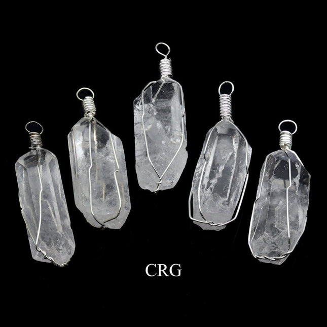 Crystal Quartz Point Pendant with Silver Wire Cage (4 Pieces) Size 1 to 2 Inches Point Charms - Crystal River Gems