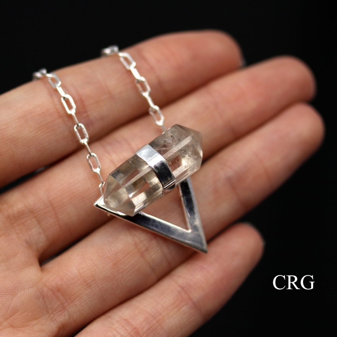 Double Terminated Quartz Point Necklace (1 Inch) (1 Pc) Silver - Plated Triangle Quartz Point JewelryCrystal River Gems