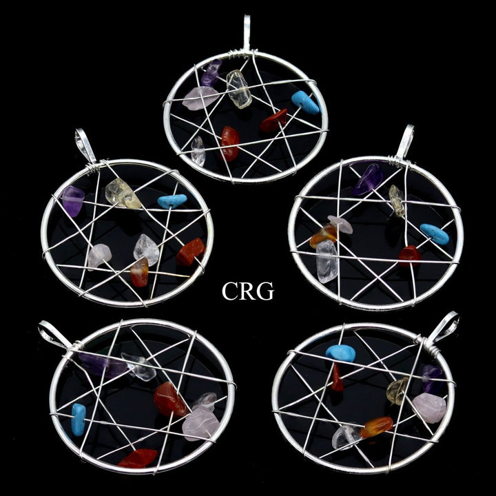Dream Catcher Pendant (1 - 2 Inches) (4 Pcs) Silver - Plated Charm with Gemstone ChipsCrystal River Gems