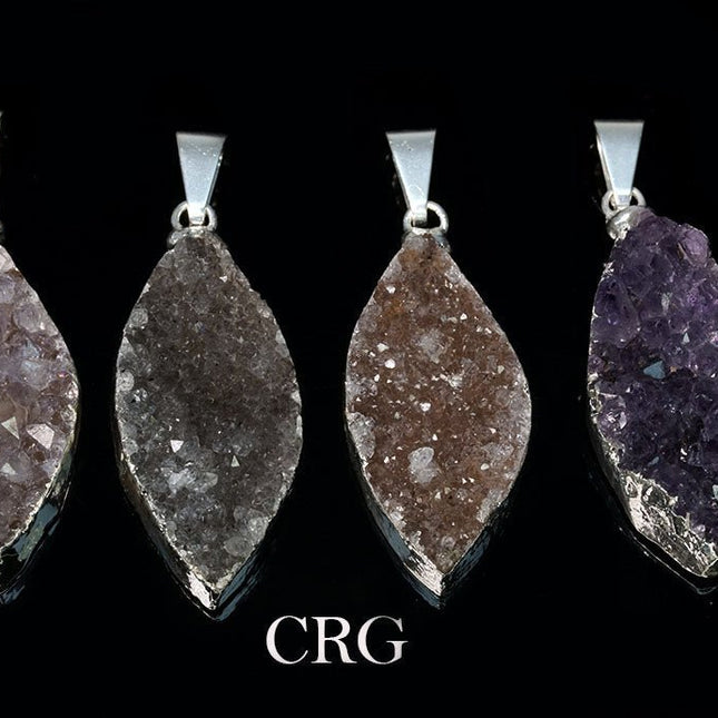 Druzy Marquise Pendant with Silver Plating (1 Piece) Size 30 mm Crystal Jewelry Charm - Crystal River Gems