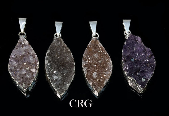 Druzy Marquise Pendant with Silver Plating (1 Piece) Size 30 mm Crystal Jewelry CharmCrystal River Gems