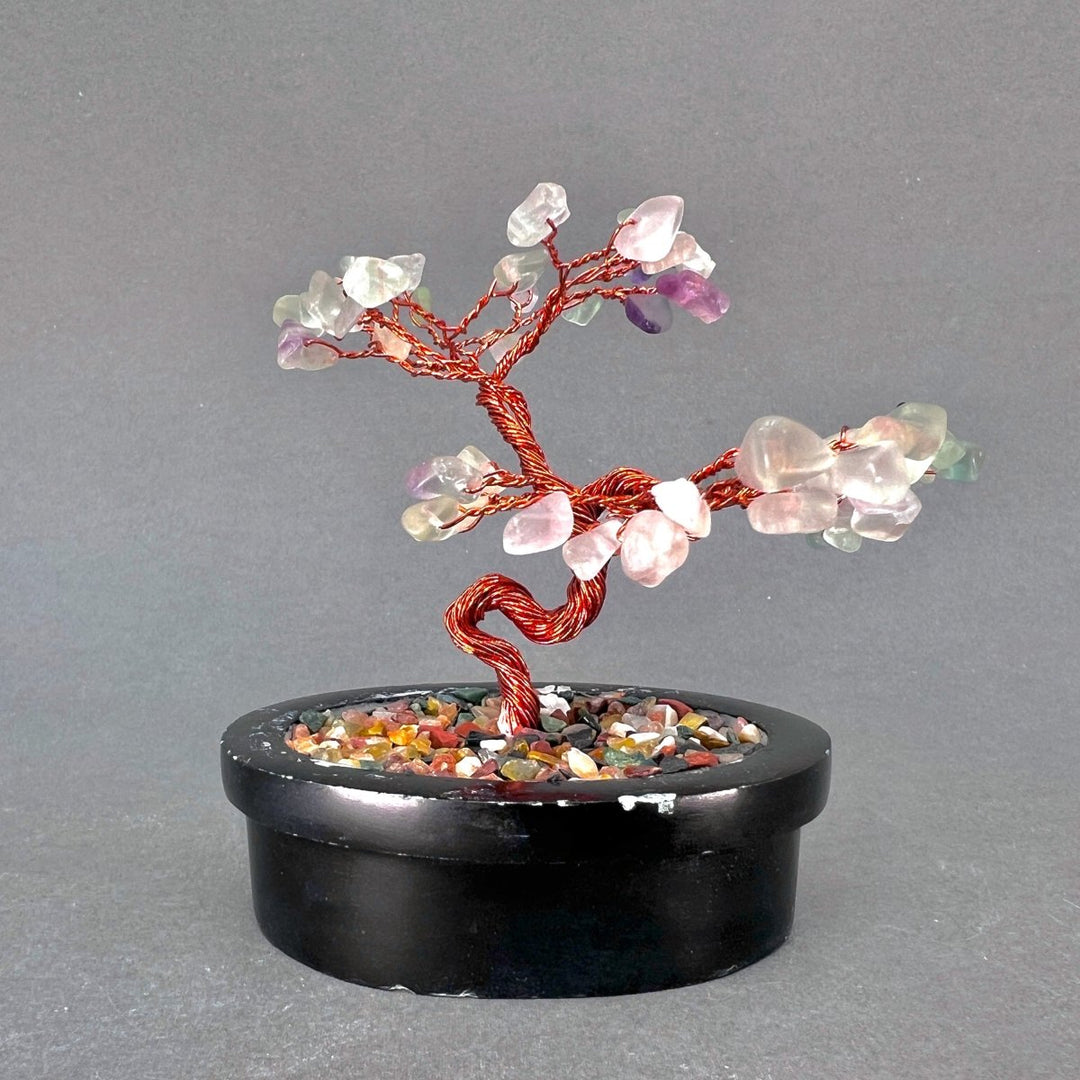 crystal wire bonsai tree Fluorite Tiny Gemstone Tree Copper Wire On Soapstone Base 4 to 5 Inches (Set Of 2)