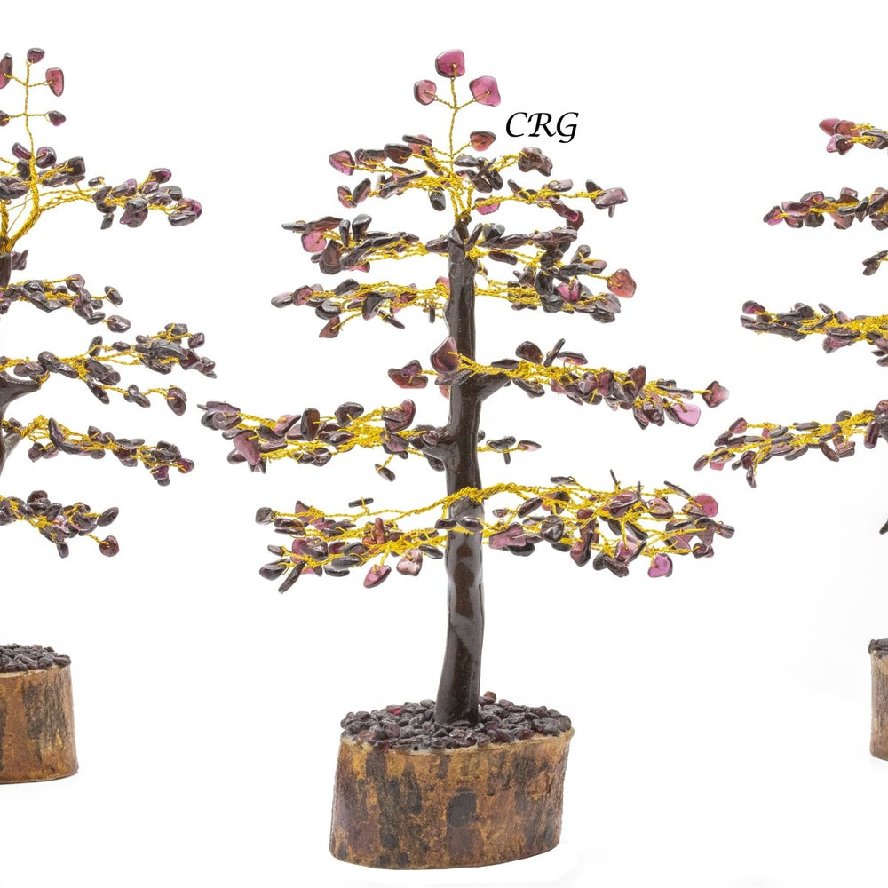 Garnet 300 Chip Tree with Wood Base and Gold Wire (1 Piece) Size 9 Inches Crystal Gemstone Tree