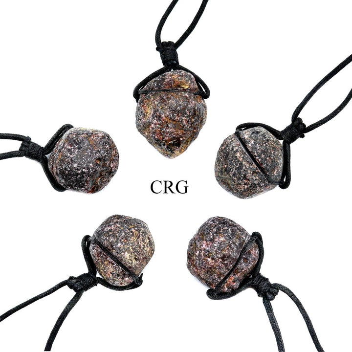 Garnet Rough Pendant on Black Cord Necklace (4 Pieces) Size 1 to 2 Inches Crystal Jewelry