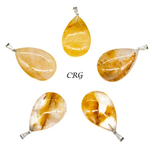 Golden Healer Quartz Drop Pendant with Silver Plated Bail (1 Inch) (5 Pieces)