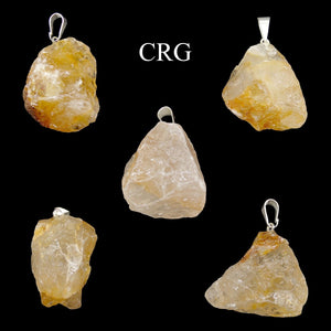 Golden Healer Quartz Rough Rock Pendant with Silver Bail (5 Pieces) Size 18 to 22 mm Crystal Jewelry Charm