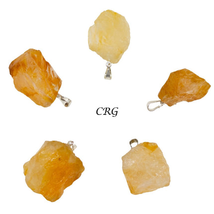 Golden Healer Quartz Rough Rock Pendant with Silver Bail (5 Pieces) Size 18 to 22 mm Crystal Jewelry Charm