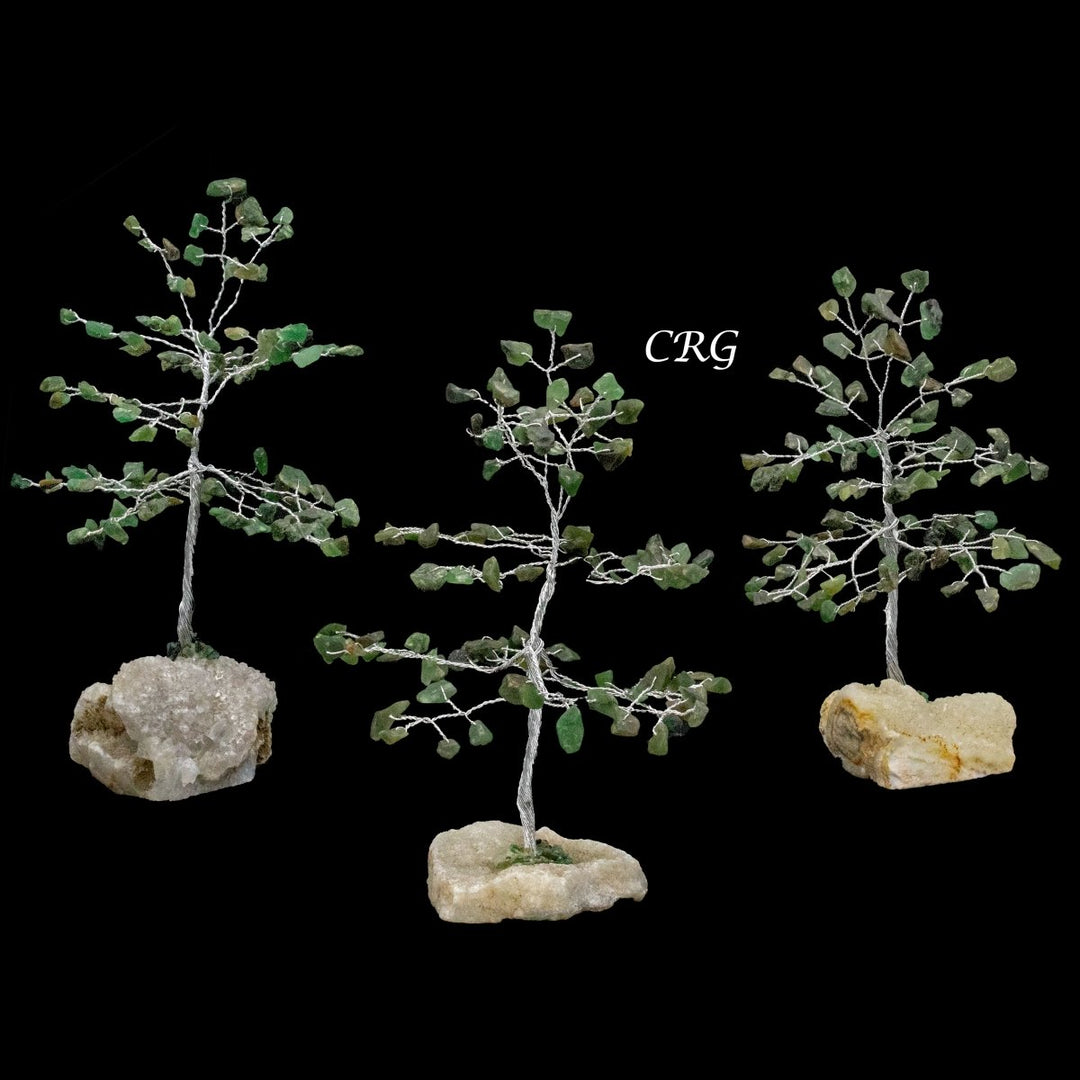 Green Aventurine 100 Chip Tree with Cluster Base and Silver Wire (1 Piece) Size 6 Inches Gemstone Tree