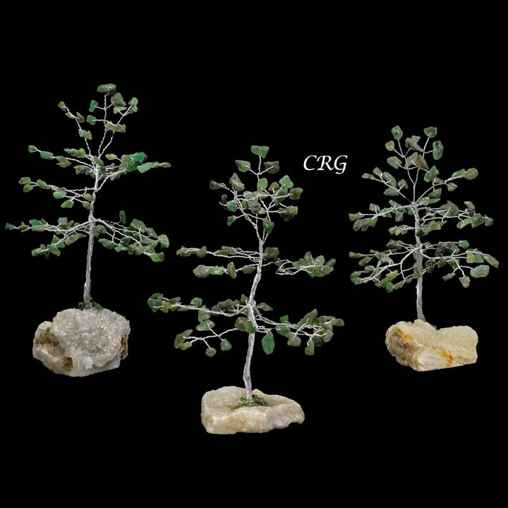 Green Aventurine 100 Chip Tree with Cluster Base and Silver Wire (1 Piece) Size 6 Inches Gemstone Tree