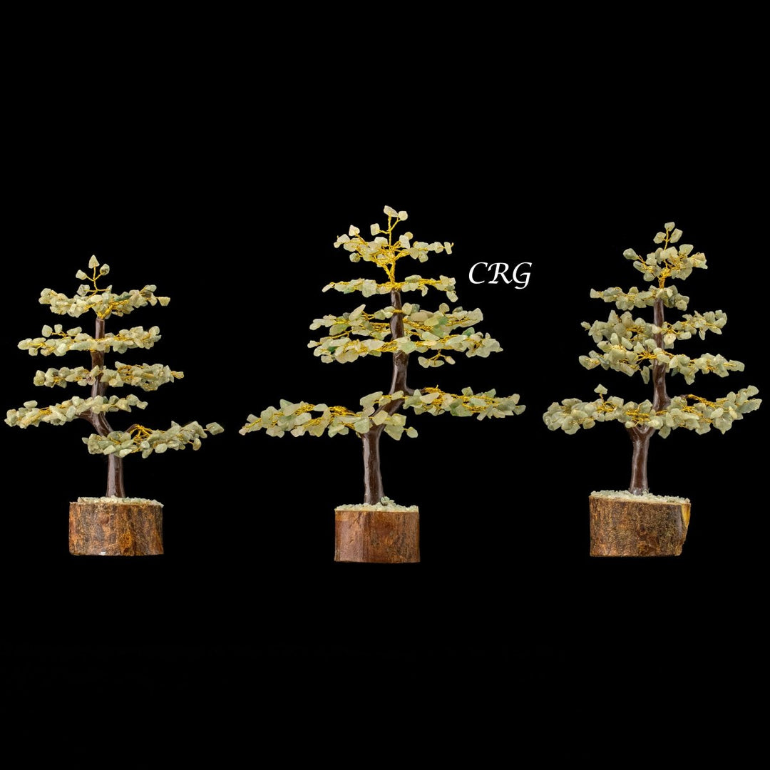 Green Aventurine 300 Chip Tree with Wood Base and Gold Wire (1 Piece) Size 9 Inches Crystal Gemstone Tree