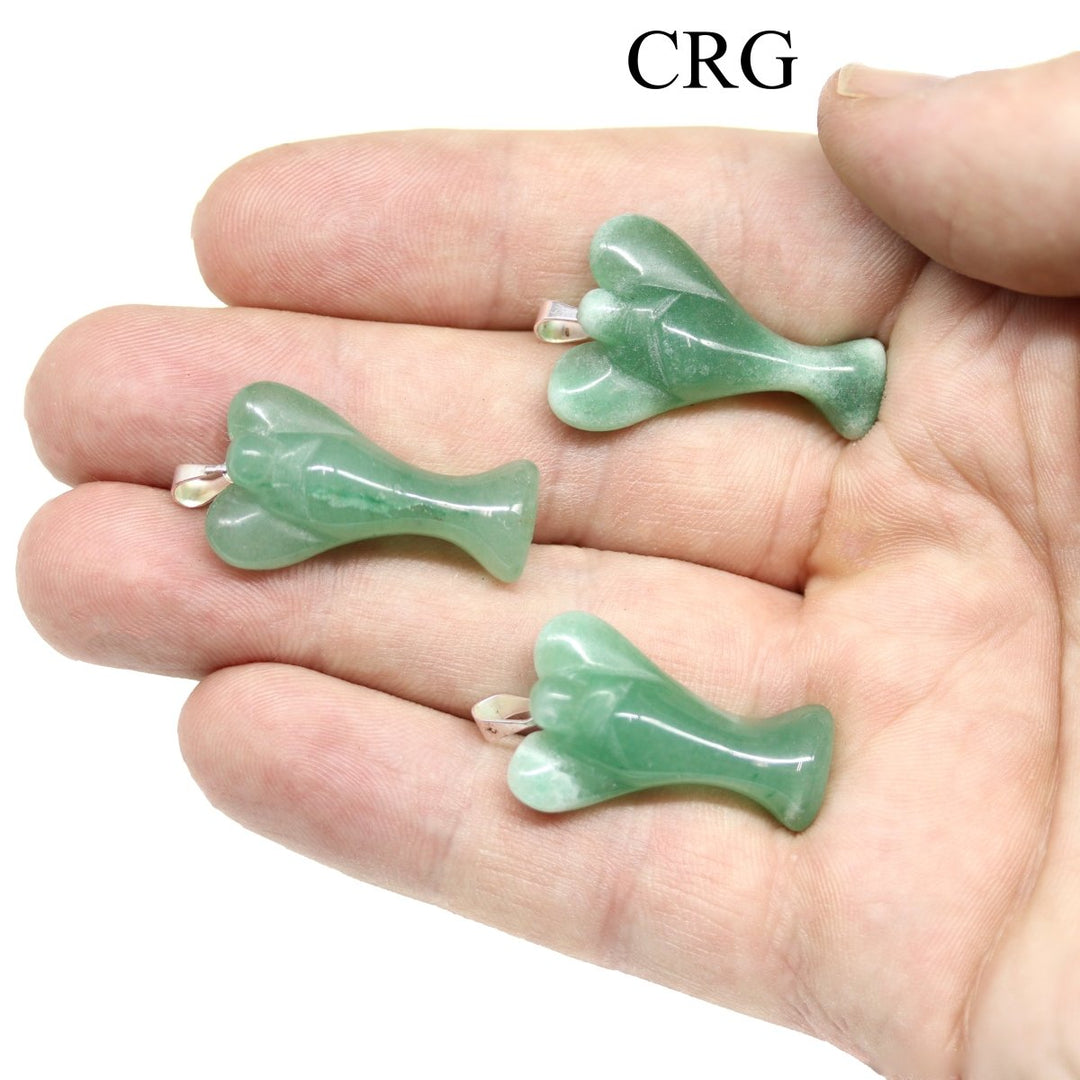 Green Aventurine Angel Pendant with Silver Bail (5 Pieces) Size 25 to 35 mm Crystal Gemstone Carvings