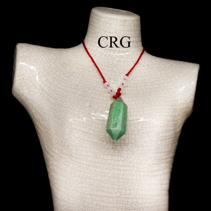 Green Aventurine Pendant on Red Cord (1 Piece) Size 1.5 to 2.5 Inches Faceted Gemstone Necklace