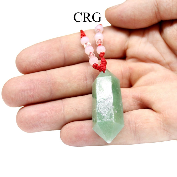 Green Aventurine Pendant on Red Cord (1 Piece) Size 1.5 to 2.5 Inches Faceted Gemstone Necklace