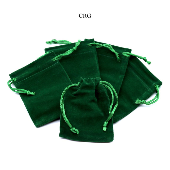 Green Plush Velvet Pouch (1 Piece) Size 3 by 4 Inches Small Deluxe Gift BagCrystal River Gems