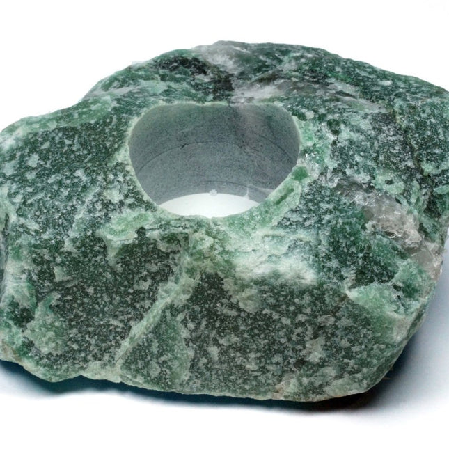 Green Quartz Rough Tea Light Candle Holder (1 Piece) Size 3.5 to 6.5 Inches Crystal Mineral Decor - Crystal River Gems