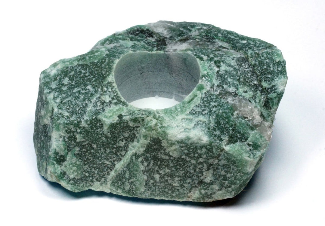 Green Quartz Rough Tea Light Candle Holder (1 Piece) Size 3.5 to 6.5 Inches Crystal Mineral Decor