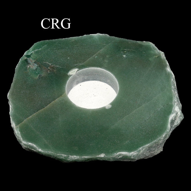 Green Quartz Tea Light Candle Holder with Felt Base (1 Piece) Size 3 to 5 Inches Thick Crystal Slab - Crystal River Gems