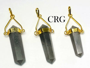 Grey Aventurine Point Pendant with Gold Plated Swivel Bail (2 Inches) (1 Piece) (INJD)