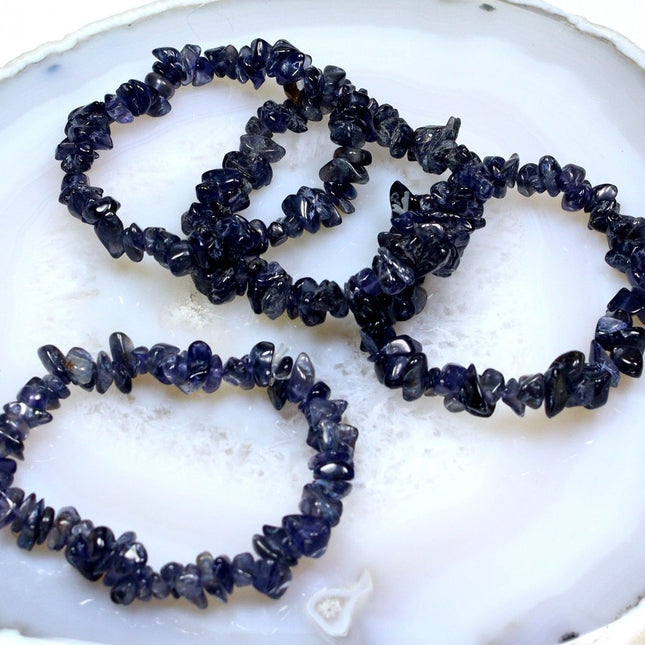 Iolite Chip Bracelet (4 Pieces) Size 4 to 7 mm Crystal Stretch Jewelry - Crystal River Gems
