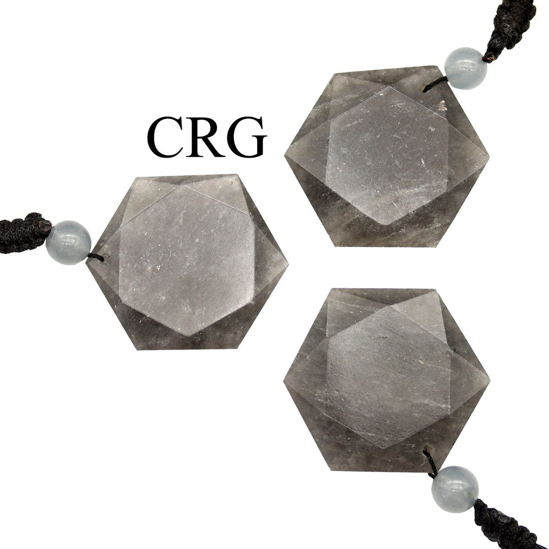 Iolite Hexagon Pendant with Black Cord (4 Pieces) Size 1 Inch Faceted Crystal Jewelry