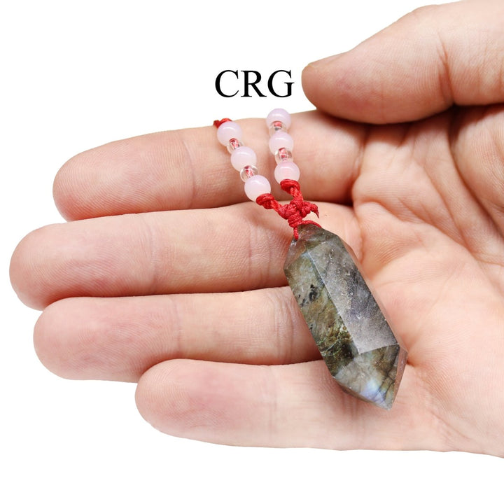 Labradorite Double Terminated Pendant on Red Cord (1 Piece) Size 1.5 to 2.5 Inches Crystal Jewelry Necklace