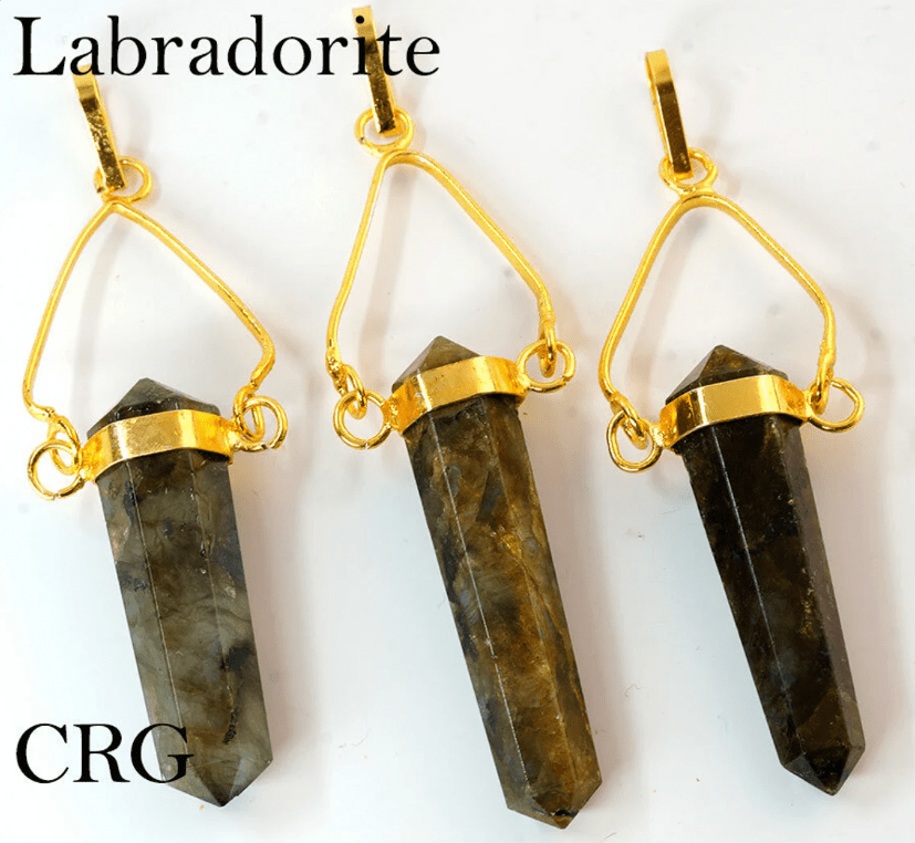 Labradorite Double Terminated Point Pendant with Gold Plated Swivel Bail (1 To 1.5 Inches) (3 Pieces)Crystal River Gems