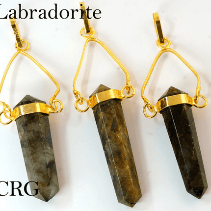 Labradorite Double Terminated Point Pendant with Gold Swivel Bail (3 Pieces) Size 1 to 1.5 Inches Crystal Charm