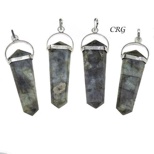 Labradorite Flat Point Pendants with Silver Plating (Size 1 Inch) 6-Sided Faceted Jewelry Charm
