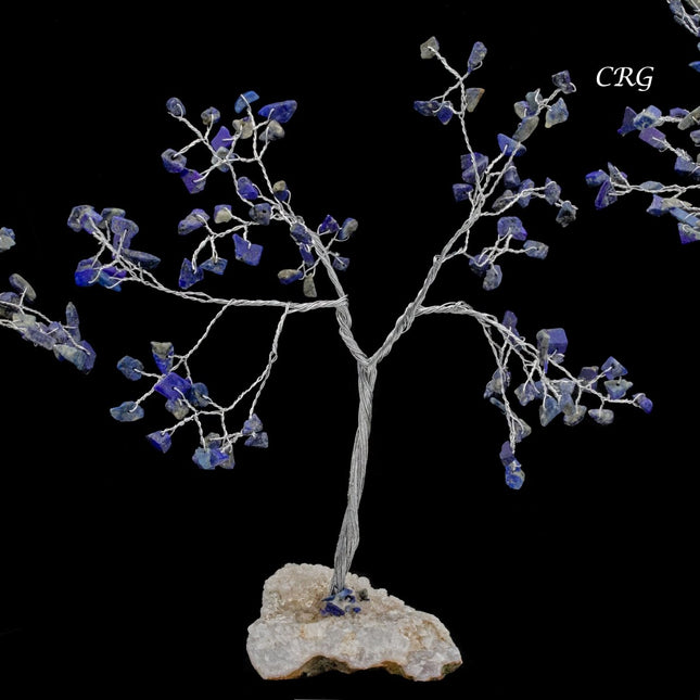 Lapis Lazuli 100 Chip Tree with Cluster Base and Silver Wire (1 Piece) Size 6 Inches Crystal Gemstone Tree - Crystal River Gems