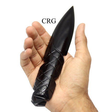 Large Black Obsidian Dagger w/ Etched Handle / 7.5"-8.0" AVG