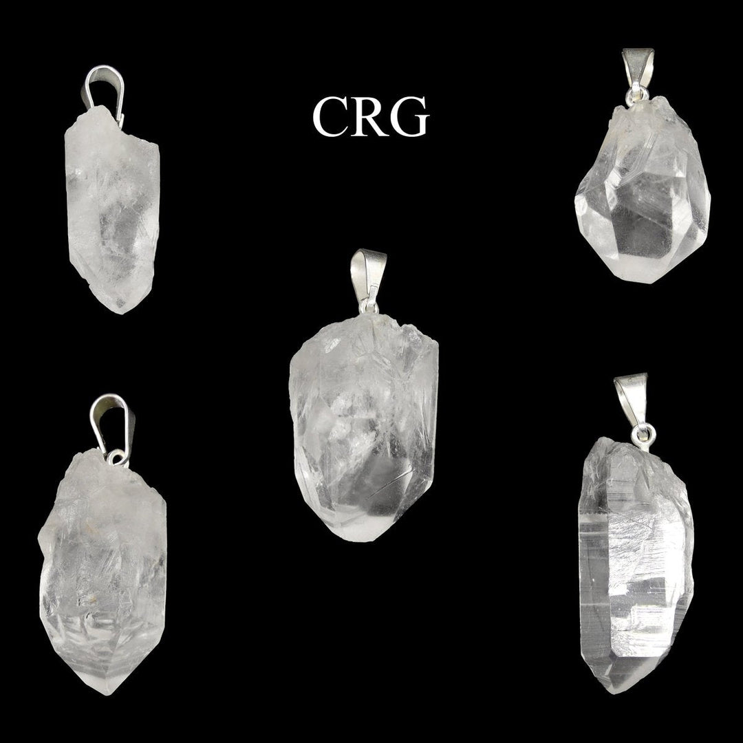 Laser Quartz Point Pendants with Silver-Plated Bail (5 Pieces) Size 35 to 45 mm Crystal Jewelry Charms