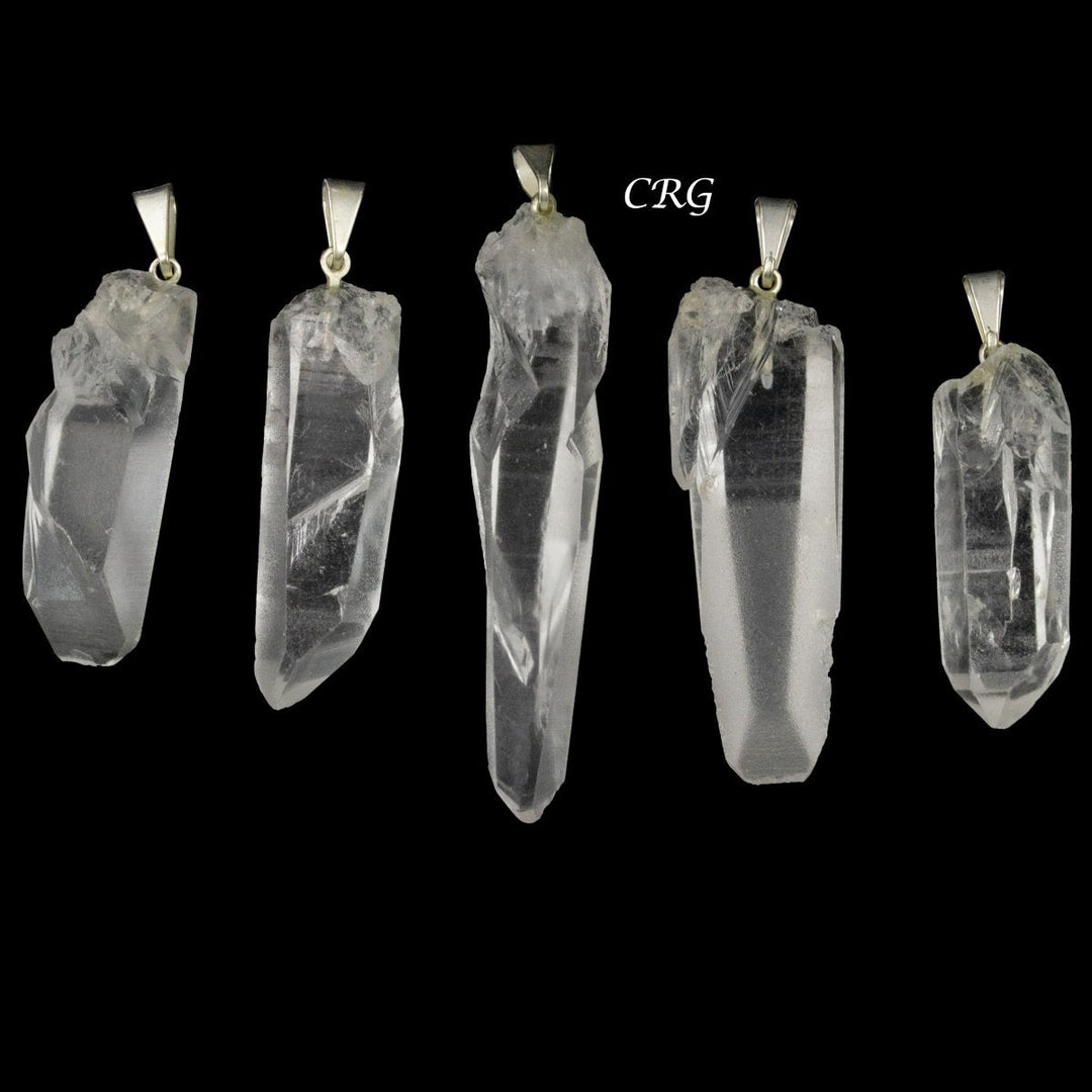 Lemurian Quartz Point Pendants with Silver Bail (5 Pieces) Size 25 to 45 mm Crystal Jewelry Charm