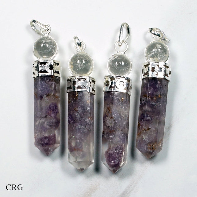 Lepidolite Chip Orgonite Point Pendant with Crystal Ball and Silver Plating (4 Pieces) Size 1 Inch Faceted Crystal Charm