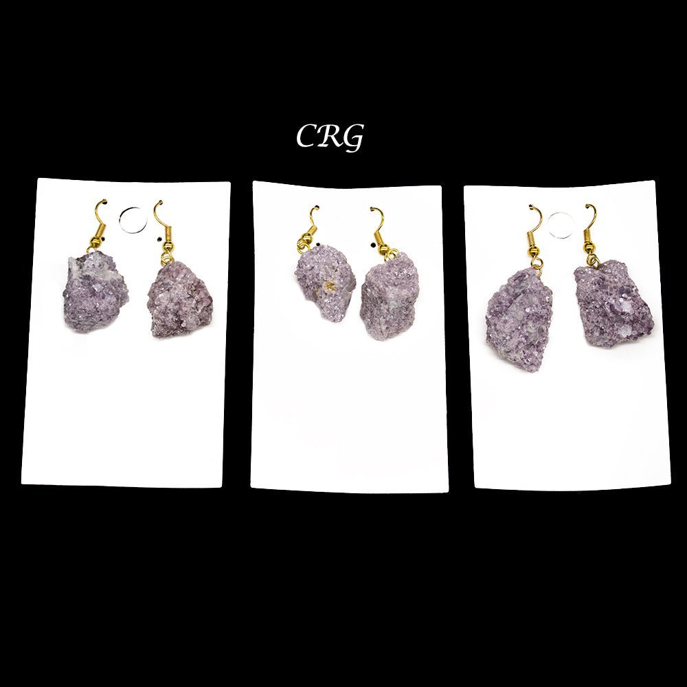 Lepidolite Rough Earrings with Gold-Plated Ear Wire (2 Pieces) Size 1 to 2 Inches Crystal Jewelry