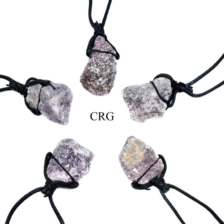 Lepidolite Rough Pendant on Black Cord Necklace (4 Pieces) Size 1 to 2 Inches Crystal Jewelry Charm