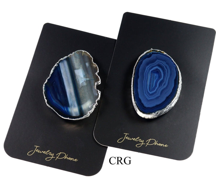 LOT OF 4 - Freeform Silver Plated BLUE Agate Phone Grip