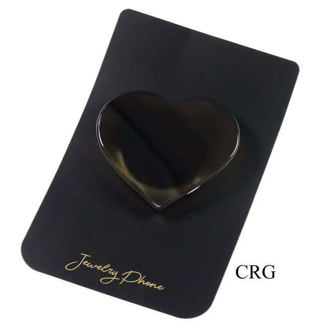 LOT OF 4- Polished BLACK Agate Slice Heart Phone Grips / 2-3" AVG