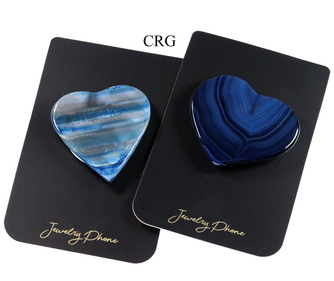 LOT OF 4 - Polished BLUE Agate Slice Heart Phone Grips / 2 - 3" AVGCrystal River Gems