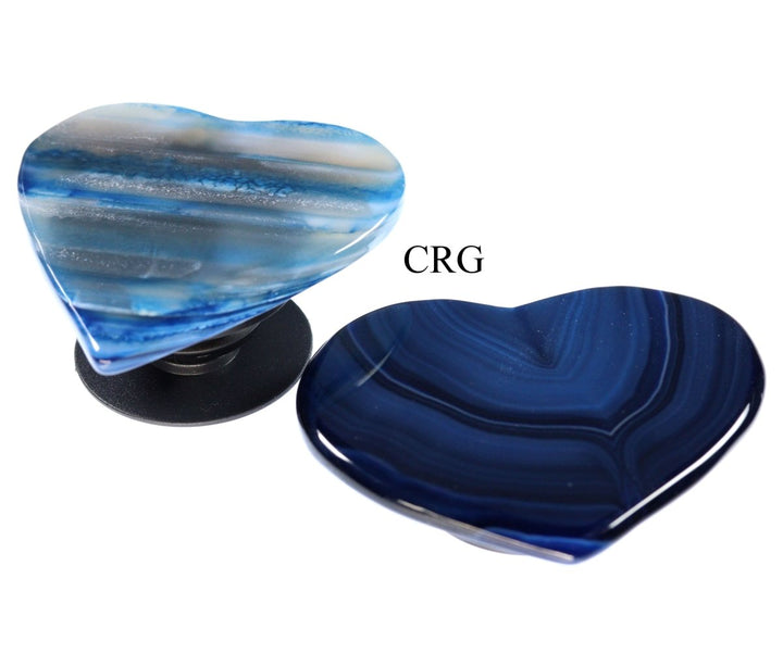 LOT OF 4 - Polished BLUE Agate Slice Heart Phone Grips / 2 - 3" AVGCrystal River Gems