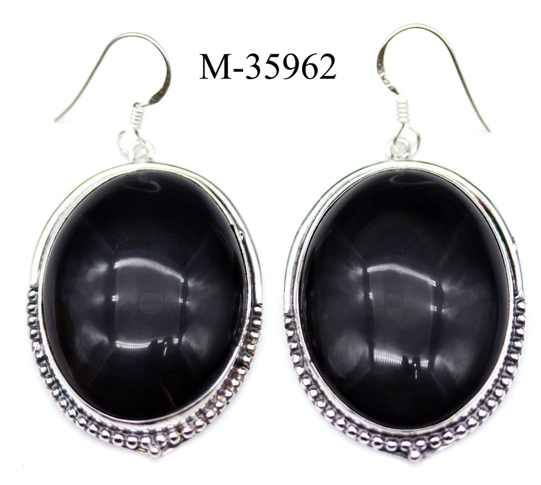 M-35962 - 925 Sterling Silver Rainbow Obsidian Earrings / 26g