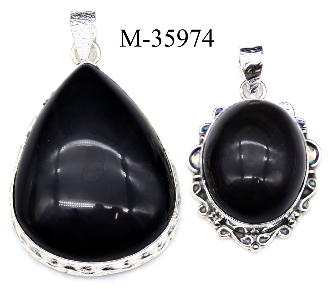 M-35974 - 925 Sterling Silver Rainbow Obsidian Pendants / 26g