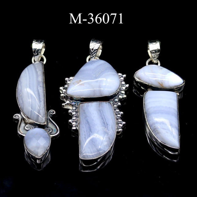 M-36071 - Sterling Silver 925 Blue Lace Agate Pendants